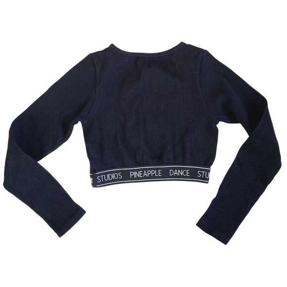Pineapple Dance Studios Ribbed Black Long Sleeve Cropped Top M (Size 9/10) - Picture 2 of 8